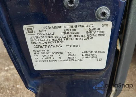 2001 GMC Sierra 1500 Sle из США, поврежденный, VIN 2GTEK19T211127583